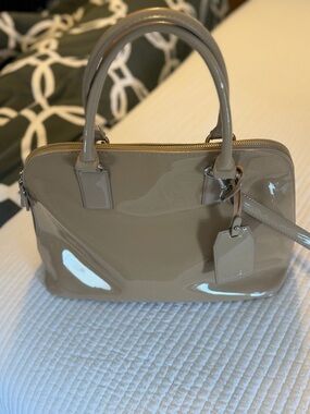 Classic Patent Leather Satchel in Taupe
